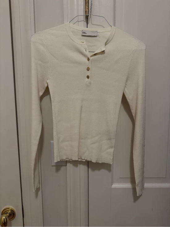 Tory Burch Tops - Tory Burch Cream Ribbed Henley Long-Sleeve Top
